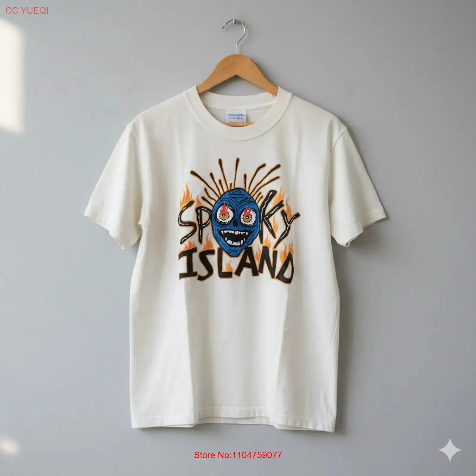 Retro Tribal Mask Fire Art T Shirt Cream T279 vintage Washed homme streetwear Stylish Soft fashion designer clothes Slightly