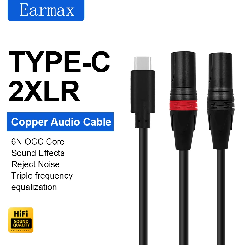 TYPE-C USB-C to Dual XLR Blue Black Nylon Cable is For Audio Speakers Amplifiers Digital Decoding DAC and Laptops IPads Phones