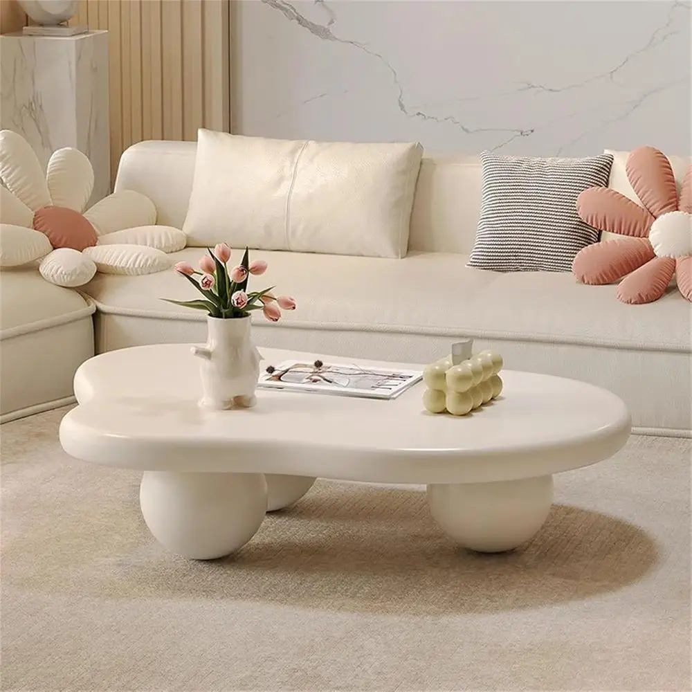 

Irregular White Coffee Table, 47 W x 35.4 D x 15.3 H, Perfect for Small Spaces and Living Rooms