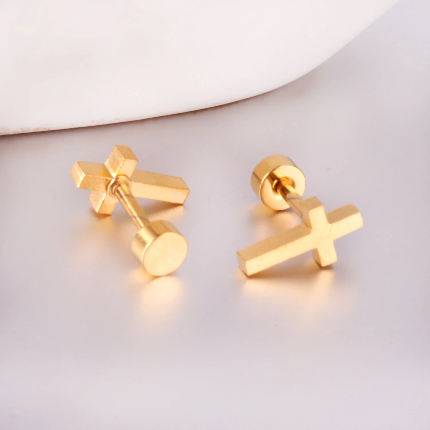 Tiny Stainless Steel Stud Earrings For Women Girls Love Heart Cross Hypoallergenic No Fade Piercing Stud Earrings For Party 2024
