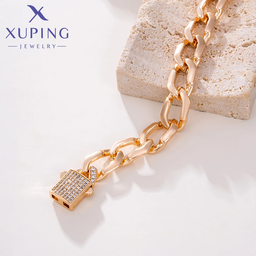 Xuping Jewelry New Arrival Fashion Stone 40cm Hot Lock Gold Color Charm Pendant Necklace for Women Girls Exquisite Gift