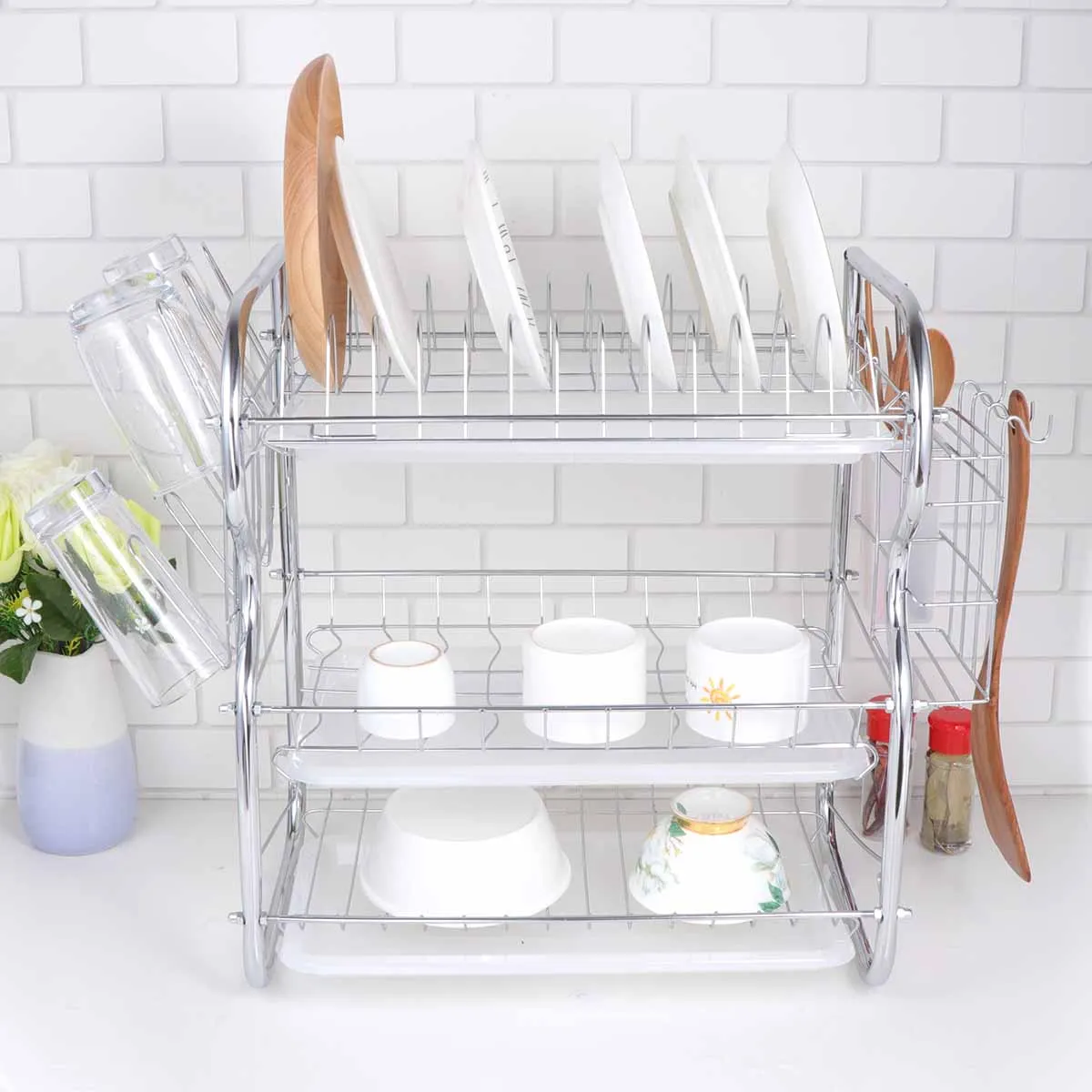 

3 Layer Dish Drainer Kitchen Cutlery Drain Rack Dishes ganization Shelf Plates Storage Holder Multifunction Utensils ganizer