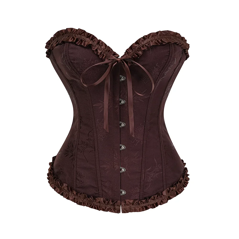 Women Fashion Vintage Corset Brocade Overbust Sexy Gothic  Bustier Top Lace Up Plastic Boned Kорсет Body Shaper Corselet