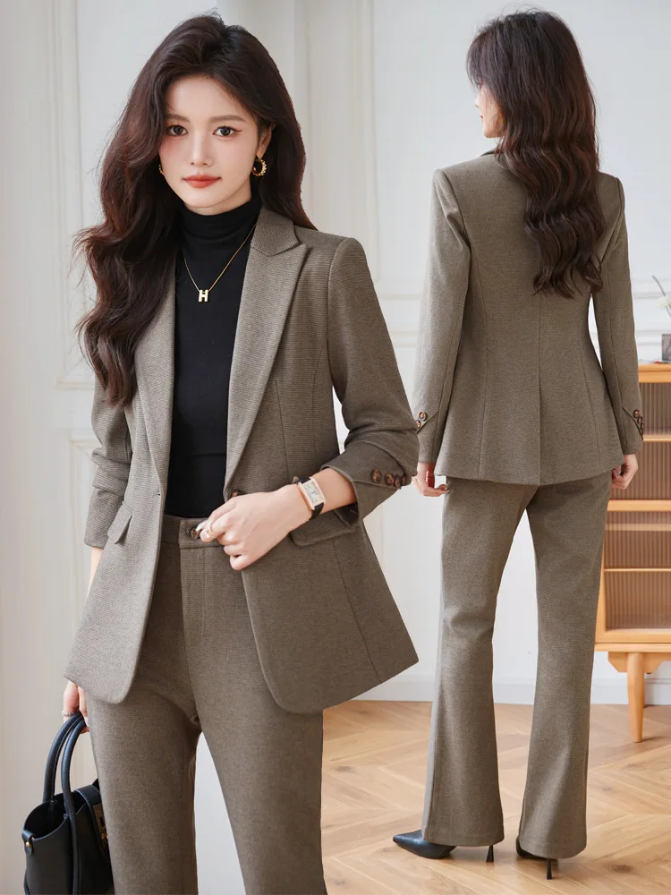 Light brown woolen suit for women, autumn and winter, thickened, elegant goddess style, petite commuter fashion blazer
