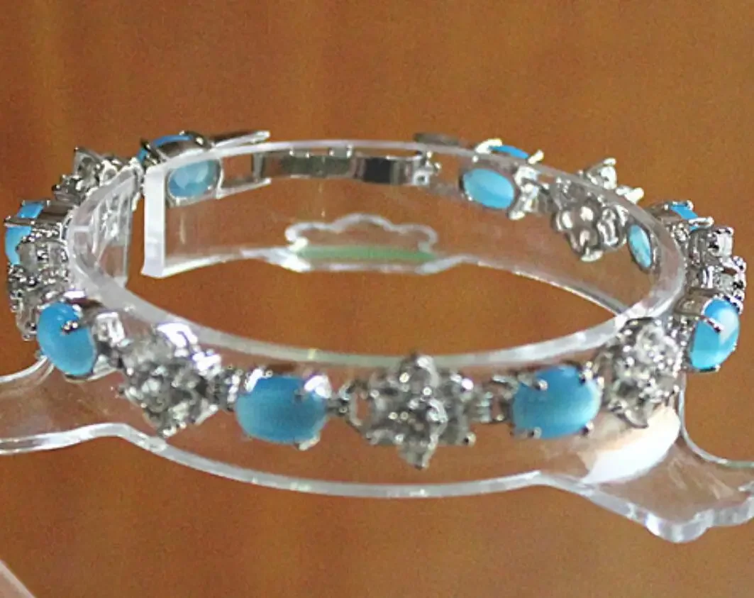 

Женский модный посеребренный браслет с синим опалом