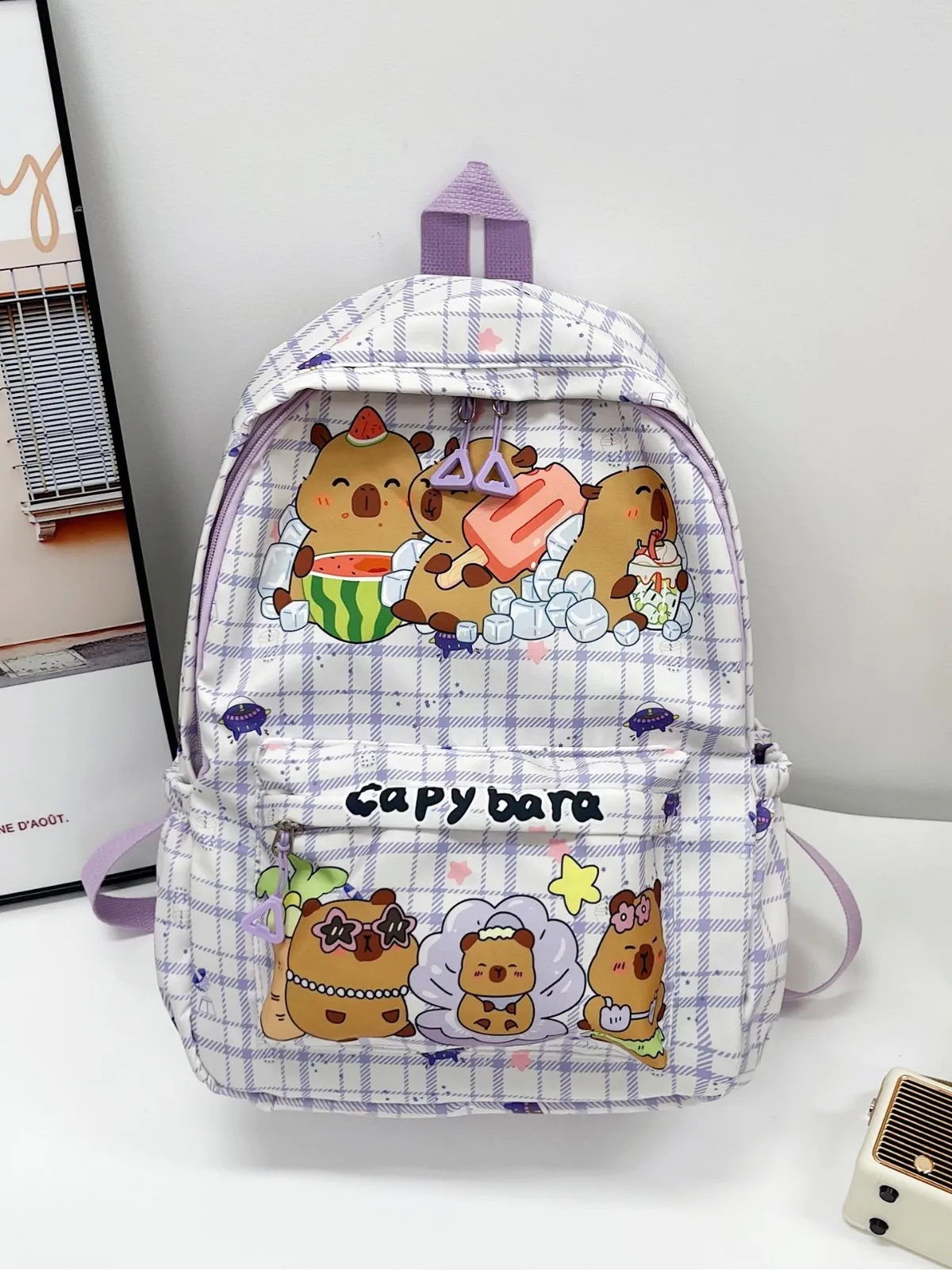 Cute Capybara Backpack Nylon Wide Straps Cartoon Animal Daypack Lightweight Foldable Large Capacity School Bag Kids Travel Bag