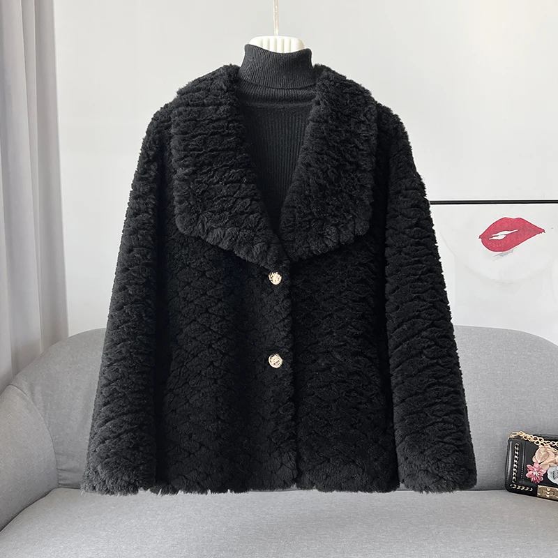 Women Girl 100% Real Wool Warm Coats Female Lady Sheep Shearling Thick Jacket Winter Overcoat JT3288