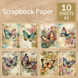 10 Sheets A5 Size Colorful Insect Butterfly Word Background Vintage Grunge Journal Planning Scrapbooking