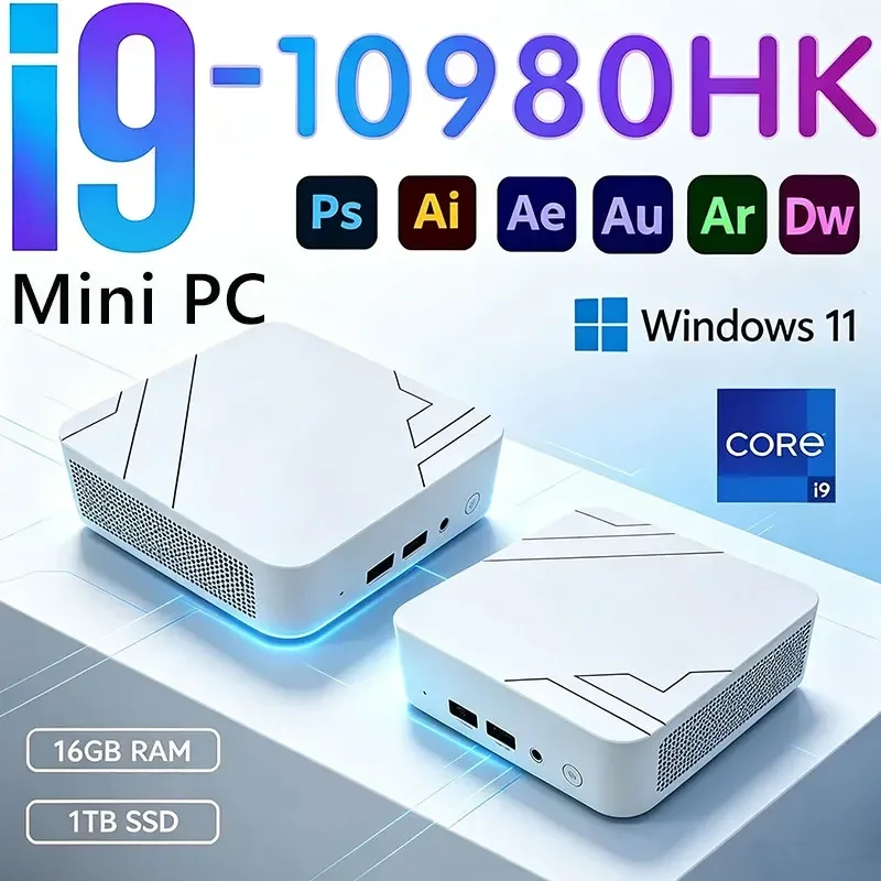 Mini PC Intel Core I9 10980HK Compact 16GB Large SSD 4K Display WiFi6 BT5.2 Multifunctional Office Gaming Mini Computer Device