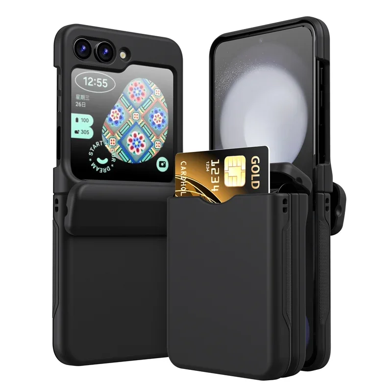 Mit Kartenhalter Schutzhülle für Samsung Galaxy Z Flip 8 7 FE 6 5 4 Flip6 Flip5 Flip4 Vollständig Scharniergeschützte Stoßfeste Hülle – Detail 3