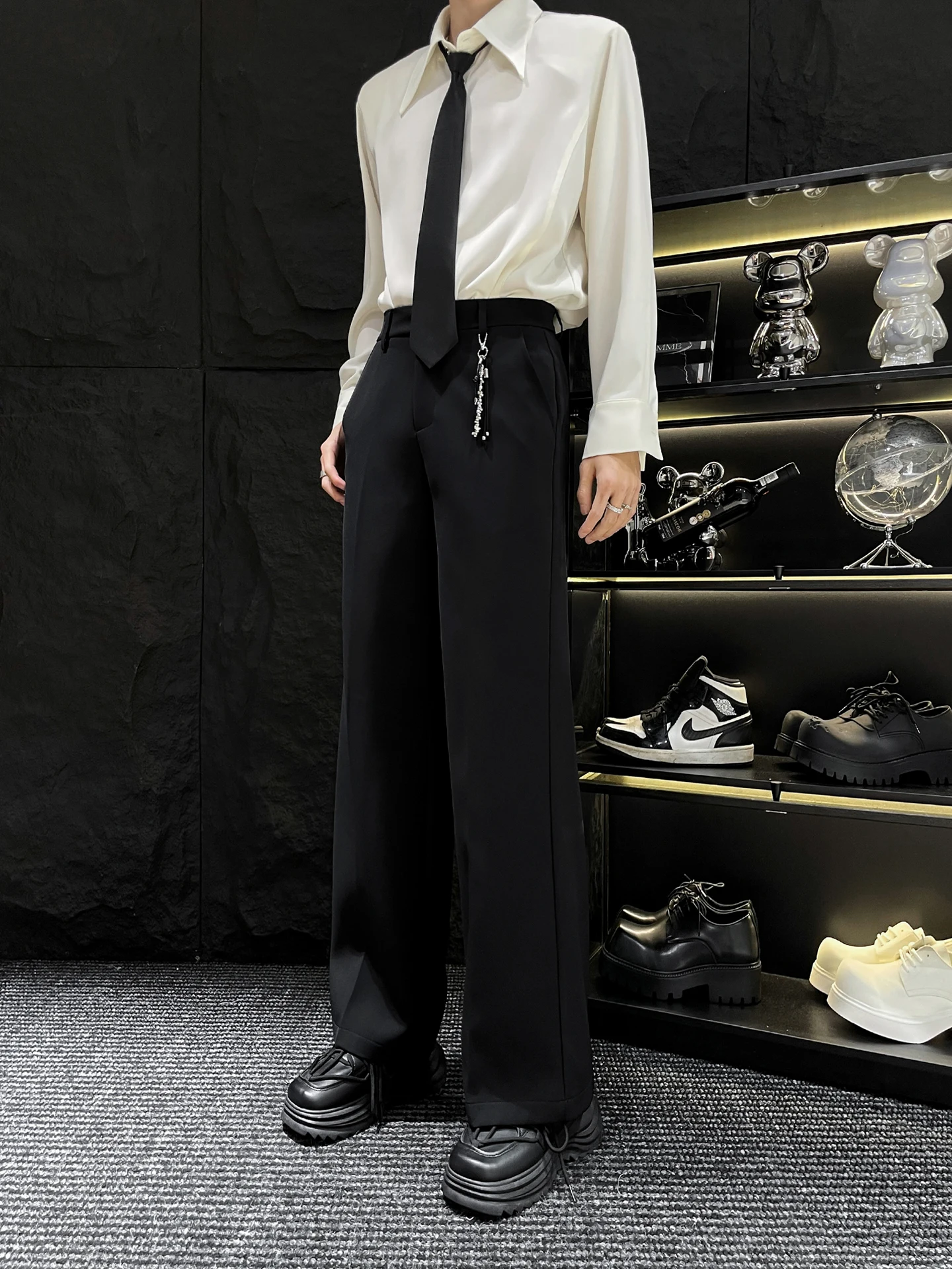 

Мужские повседневные брюки HOMME Advanced Bla с прямыми штанинами, свободного кроя, с металлической цепью, длинные, молодежный стиль, осенний сезон, крутой дизайн