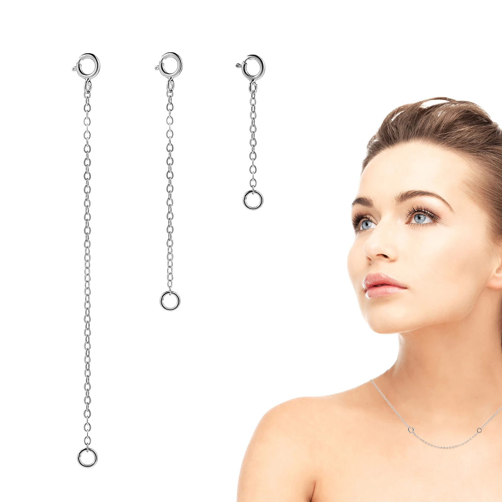 

3pcs Sterling Silver Extender Chains 3cm 5cm 8cm Nickel Free Hypoallergenic Jewelry Making Supplies for Necklaces Bracelets