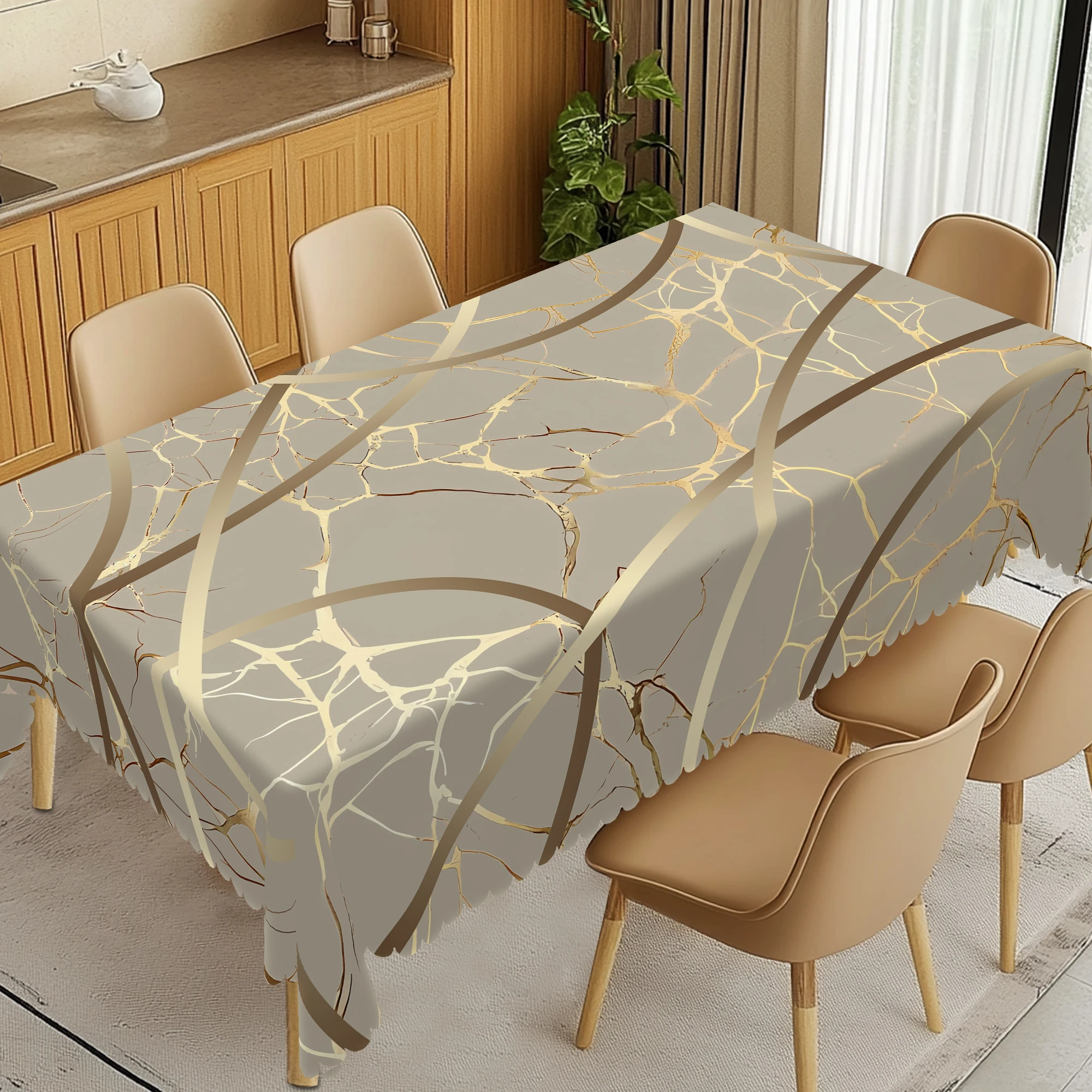 1-teilige, elegante, mit Farbverlauf vergoldete Marmor bedruckte Tischdecke, Kantenprägungsprozess, rund und rechteckig, perfekt für Partys im Freien, Heimküche, Frühlings- und Sommer-Tischdekoration,