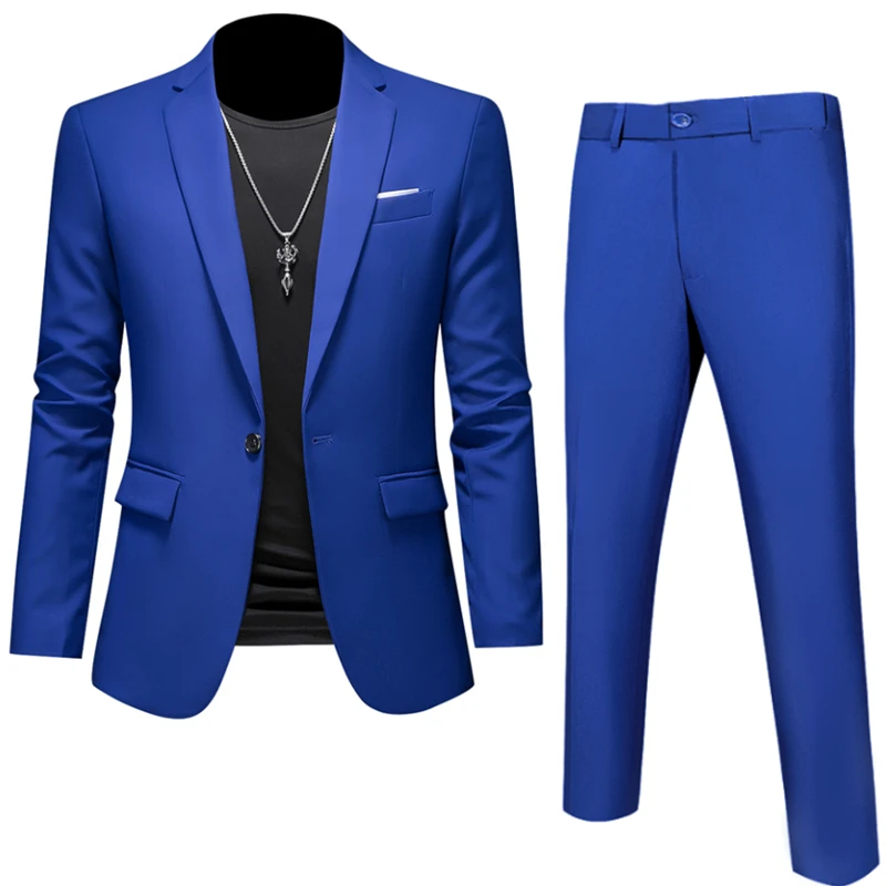 6XL-M (marynarka + spodnie) Wysokiej jakości biznesowe garnitury Slim Fit w jednolitym kolorze 2-częściowy męski zestaw smokingów ślubnych dla pana młodego 16 kolorów