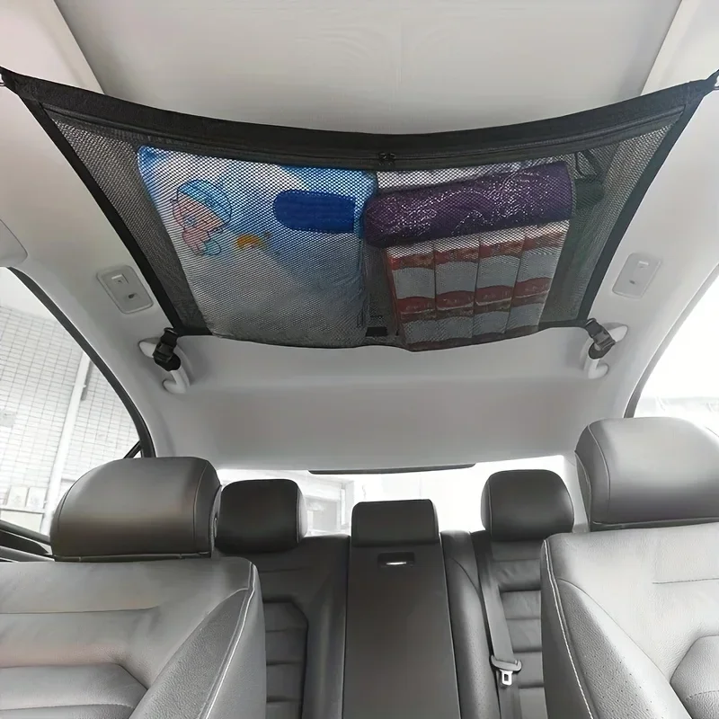 Car Ceiling Cargo Net Pocket, Car Ceiling Storage Net Strong Bearing Adjustable Capacity Roof Cargo Net Organizer, for SUV