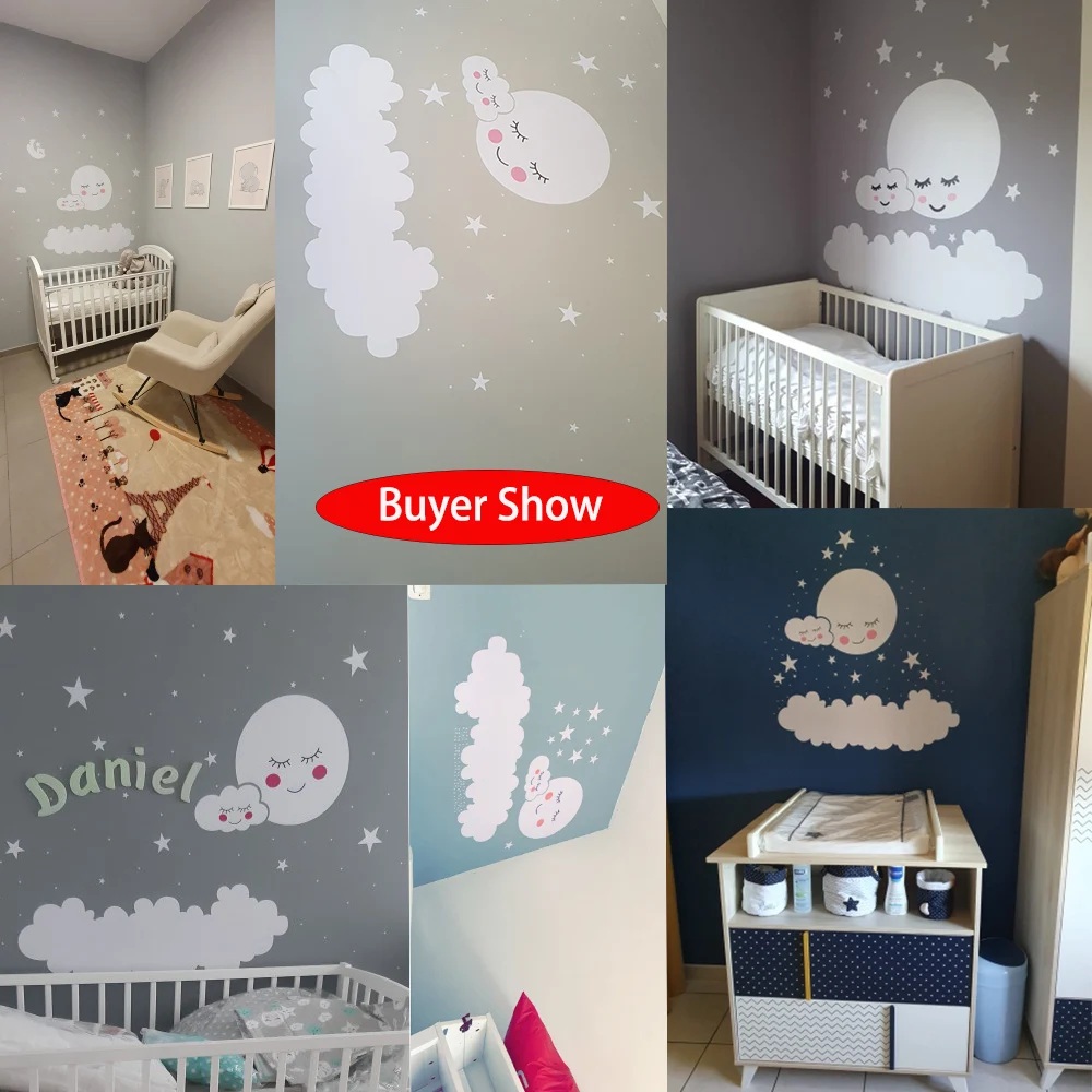 

1 pc large Clouds star Baby decals Vinyl Wall Sticker Shy Moon Nursery Baby Room Decoration For Bedroom Decor Mural Wallpaper