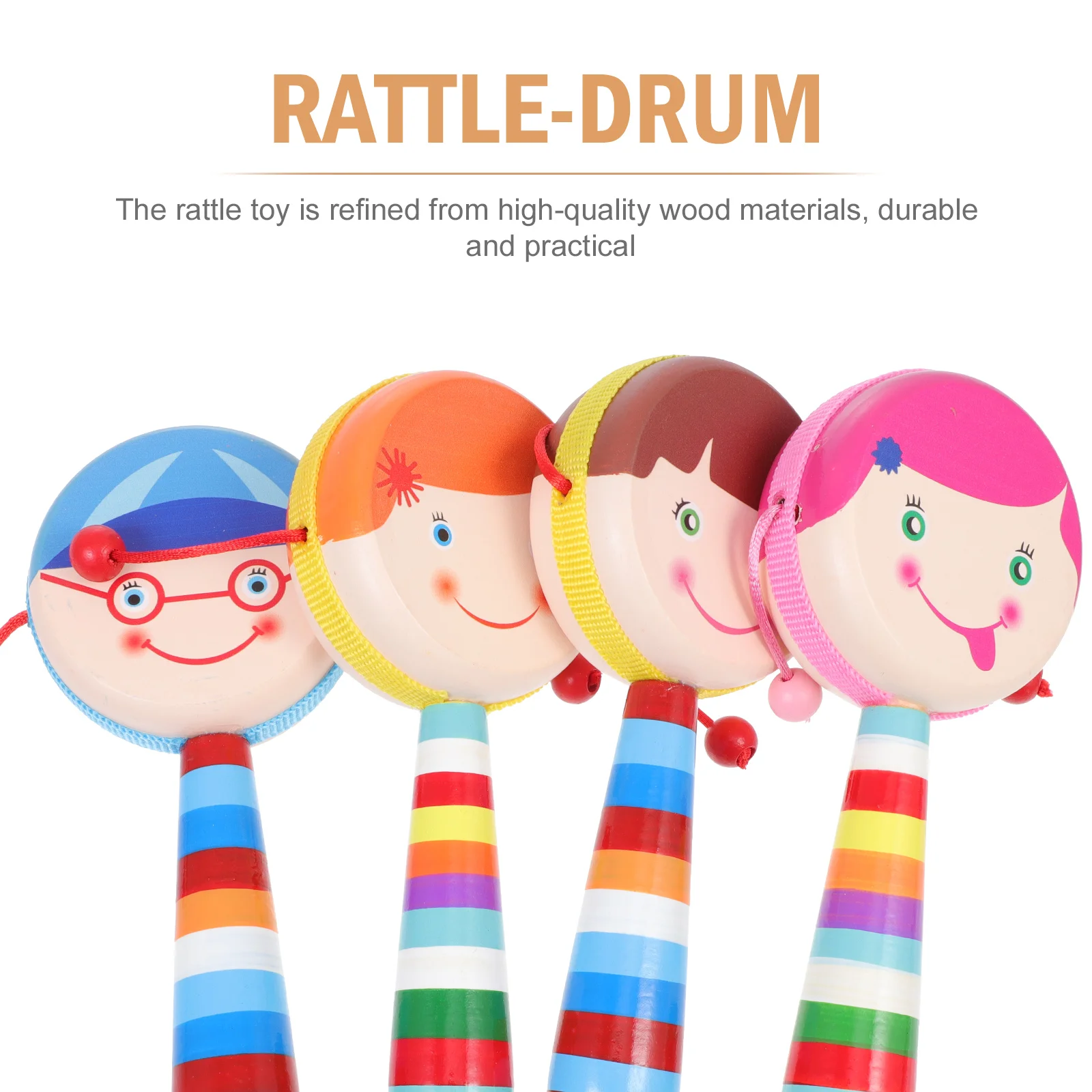 4Pcs Adorable Wooden Rattle-drum Playthings Educational Toys (Mixed Style) Cartoon Hand Rattle Adorable Rattle-drum Plaything