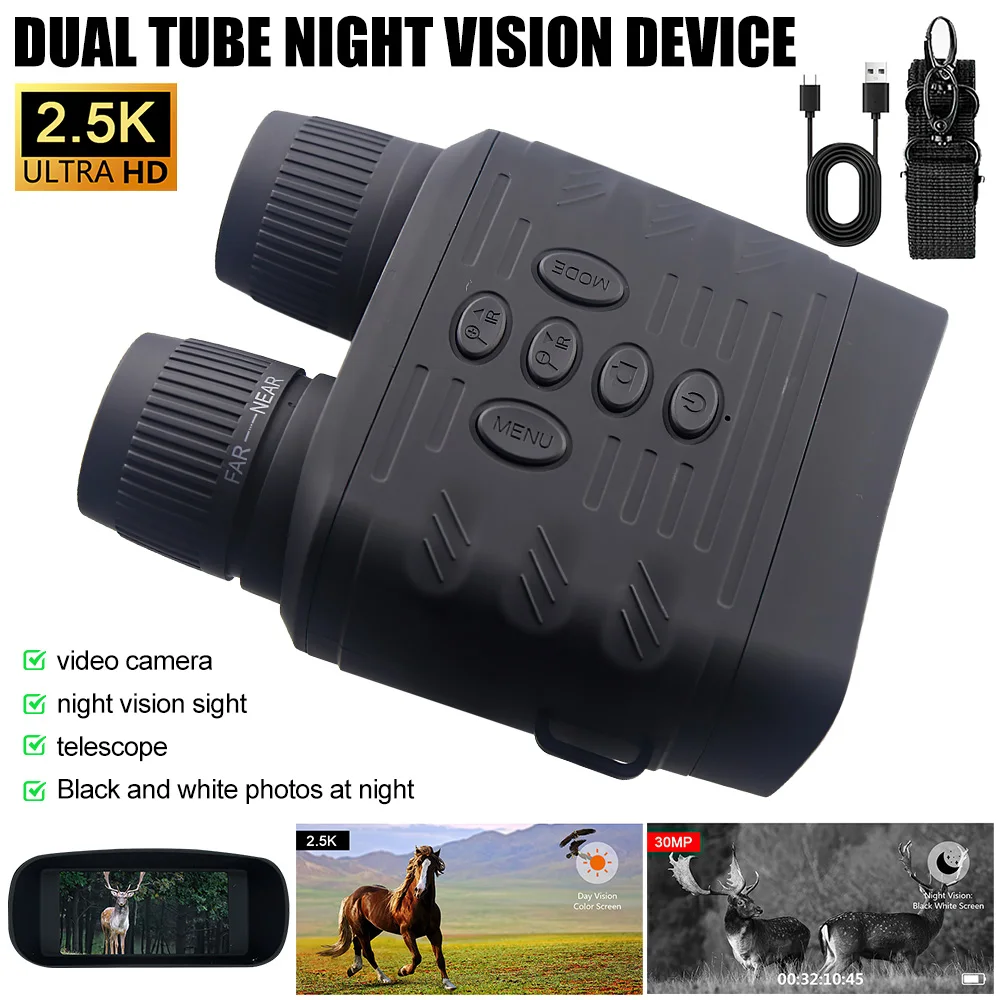 2.5K/30MP Binoculars Telescope 6X Digital Zoom 200M Infrared Night Vision Goggles Telescope for Hunting Camping Surveillance