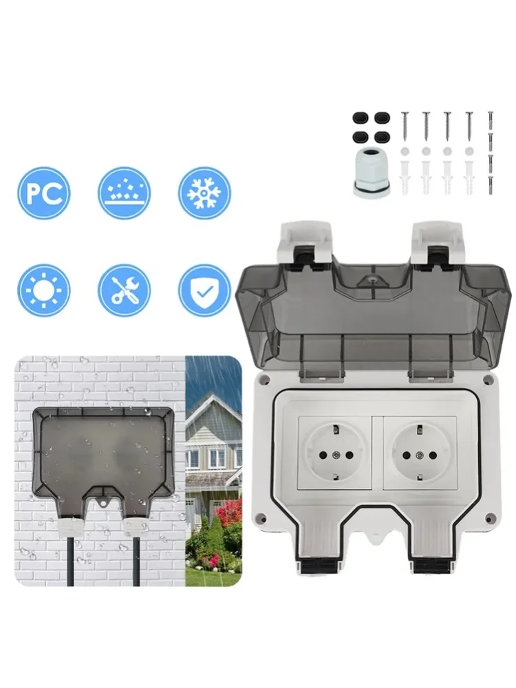 IP65-zertifizierte Außenwandsteckdose, wasserdicht und staubdicht mit Schalteranzeigeleuchte und Schutzabdeckung, geeignet für Waschküche, Werkstatt, Garage, Garten.
