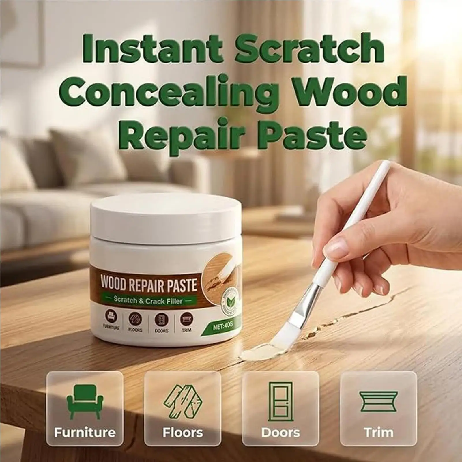 Wood Filler Putty Scratch Repair Heavy Duty Furniture Floor Fix Wooden Door Restoration Strong Adhesion Homeowner Essential