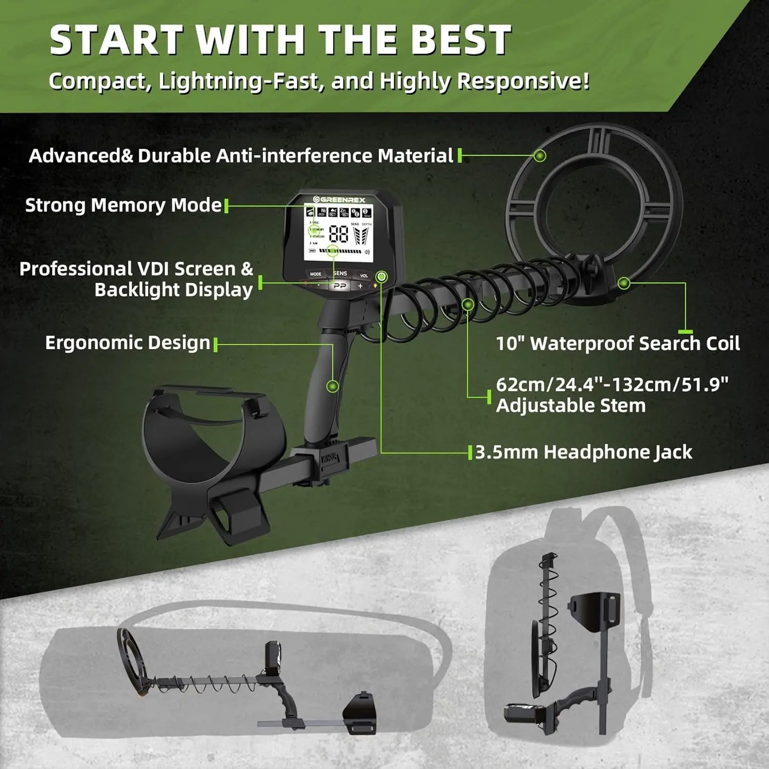 Rilevatore per Adulti Professionale, Impermeabile Pinpoint, Rilevamento Oro e Argento ad Alta Precisione, Uso Subacqueo e Spiaggia, 10'' I