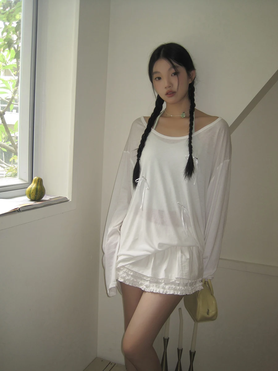 

Summer New Sle White Loose Top Women's Sun Protection irt Thin American Retro T-irt by G Sle for Young Adults