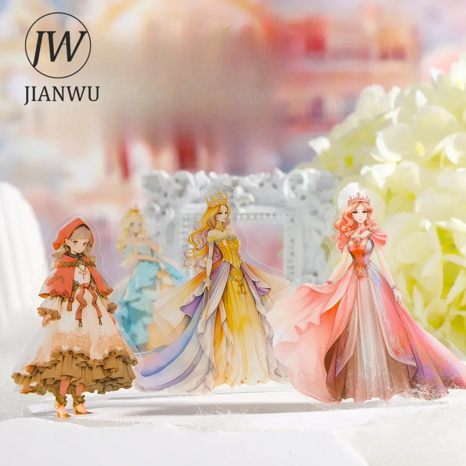 JIANWU Princess Arrives Series Kawaii Fairy Tale Theme Flower Material Collage PET Sticker Creative DIY Journal Stationery