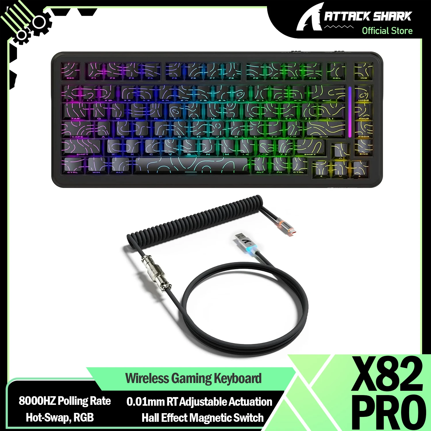 ATTACK SHARK X82PRO HE Magnetic Switch Gaming Keyboard,8KHz Adjustable Actuation,5000mAh Battery,Tri-Mode Wireless Keyboard