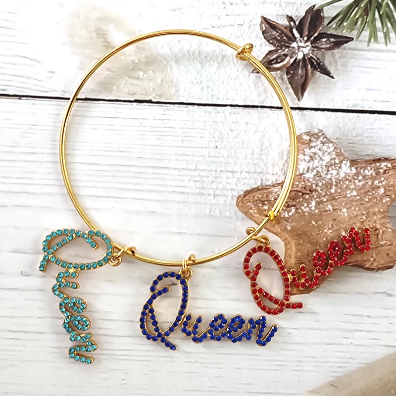 10pcs Queen Letter Charms with Rhinestone LTC0046-LTC0050 For  Bracelet Jewelry Making Accessories Wholesale