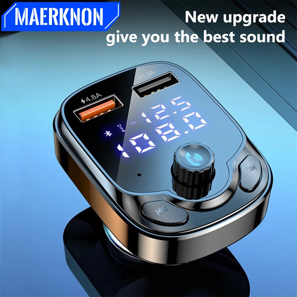 4.8A FM verici Handfree Bluetooth 5.0 çift USB araba şarjı MP3 Treble modülatör QC3.0 şarj tiz ve bas ses müzik
