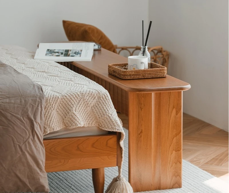 Taburete largo de cabecera de troncos de madera maciza de estilo japonés, banco de mesa de comedor para restaurante nórdico para el hogar