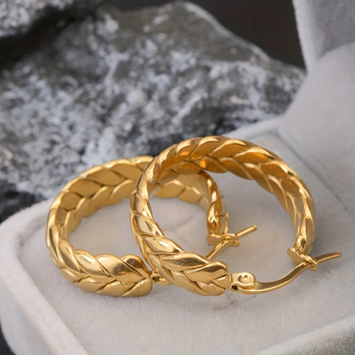 1 زوج الفولاذ المقاوم للصدأ الذهب اللون القمح هوب أقراط للنساء مجوهرات هندسية فاخرة مهرجان هدية