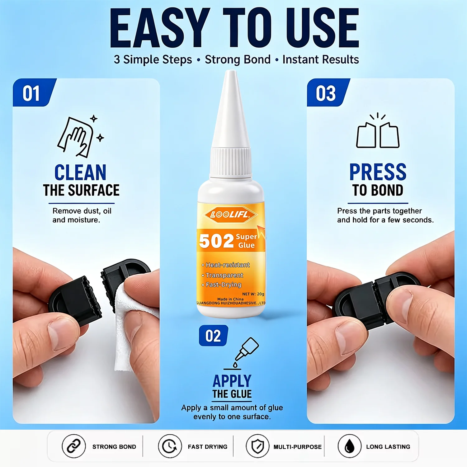 Versatile 502 Super Glue Precise Repairs Instant Adhesive Universal Fast Drying For DIY Craft Daily Fixing Wood Glass Hardware view 3