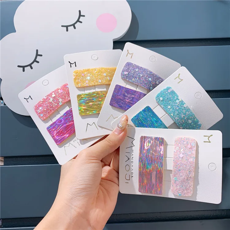 

KStyle Sparkly BB Snap Clip Rainbow Holographic Hair Clip for Girls 2Pcs Set Cute Kids Hair Accessories
