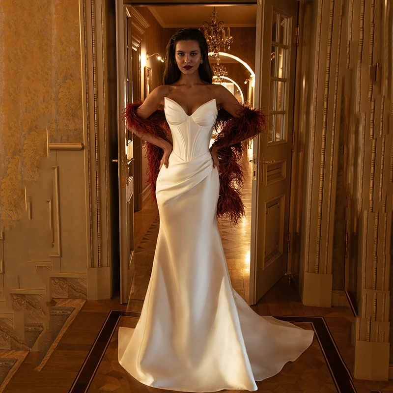 

Eightree White Mermaid Wedding Dresses 2026 Sweetheart Sweep Train Maxi Bridal Dress Satin Evening Wedding Prom Gowns Customized
