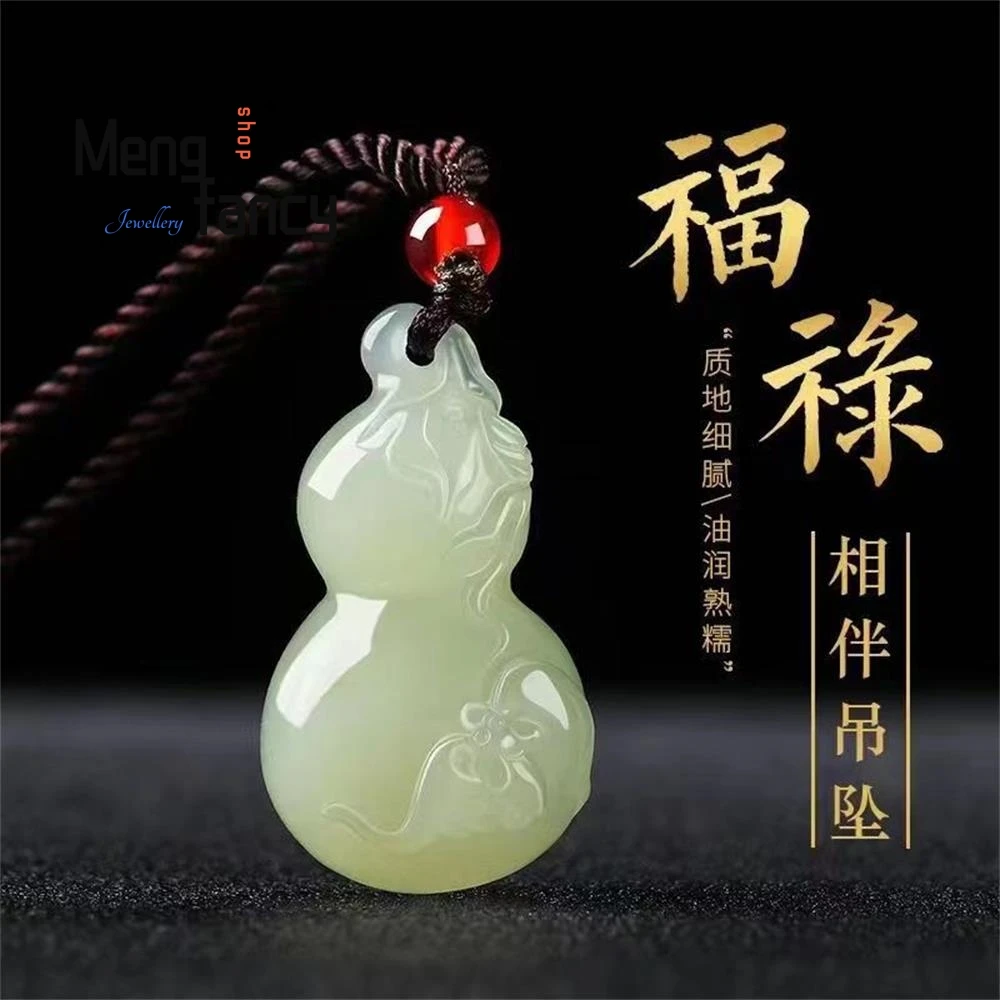 Natural Genuine Hetian Jade Gourd Fortune Pendant Exquisite Elegant Simple High-grade Handicraft Luxury Quality Fashion Jewelry