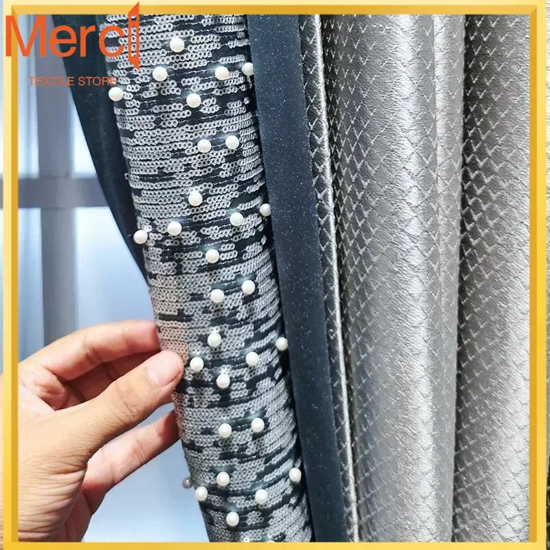 

High-End Model Door Customize Luxury Curtains For Living Dining Room Bedroom Window High Shading Curtain Silver Color Blue
