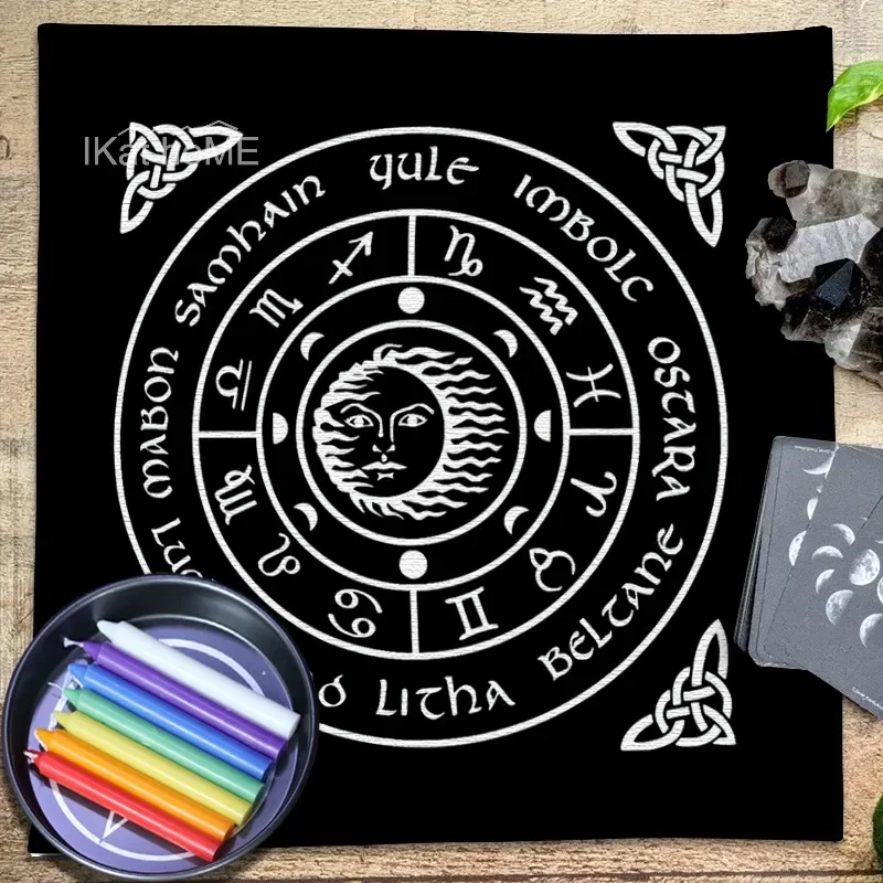 Celtic Tarots Tablecloth Triple Moon 12 Constellations Pagan Altar Cloth Divination Astrology Board Game Oracle Card Pad 49x49cm