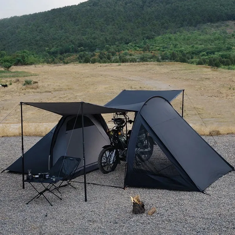 Double tunnel tent, multifunctional waterproof and sunproof large-space motorcycle travel tent