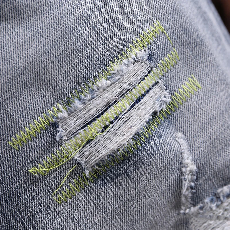 Newly Fashion Vintage Men Jeans Retro Blue Elastic Slim Trousers Hole Ripped Jeans Men Embroidery Designer Denim Pants Hombre