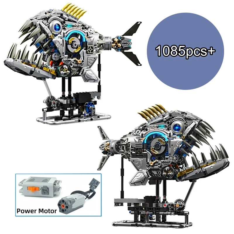 

1085pcs NEW Mechanical Piranha Building Blocks Set Marine MOC Creative Animal Linkage Model for Kids Birthday Christmas Gifts