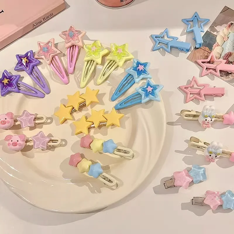 Candy Colored Star Hair Pins and Clips for Women Cute Cartoon Edge Clip Multiple Small Clip Children\'s Y2K Girl Hair Accessories