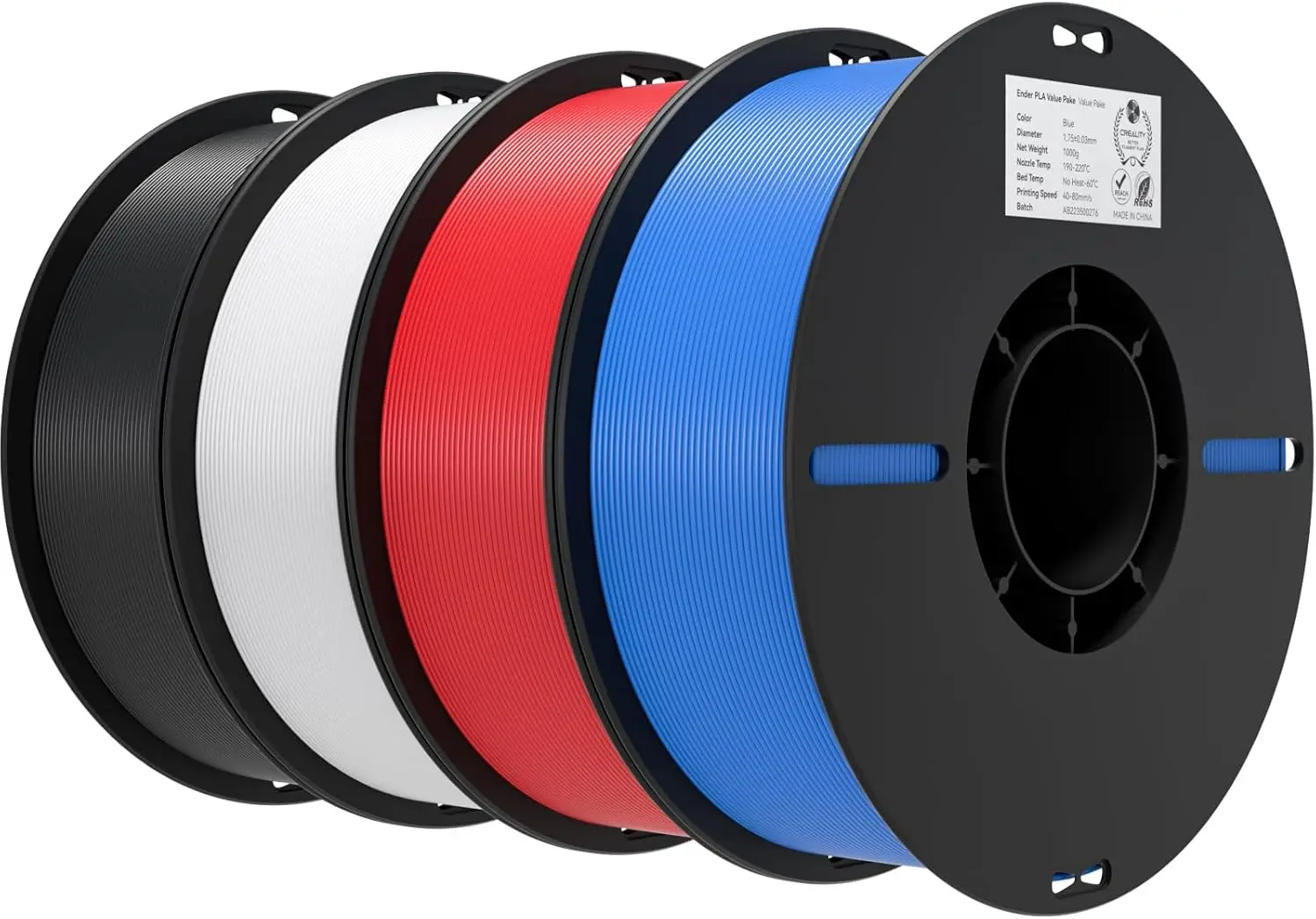 

1.75mm PLA 3D Printer Filament, 4KG Bulk Pack with 4 Colors, High Precision +/-0.02mm for FDM Printers