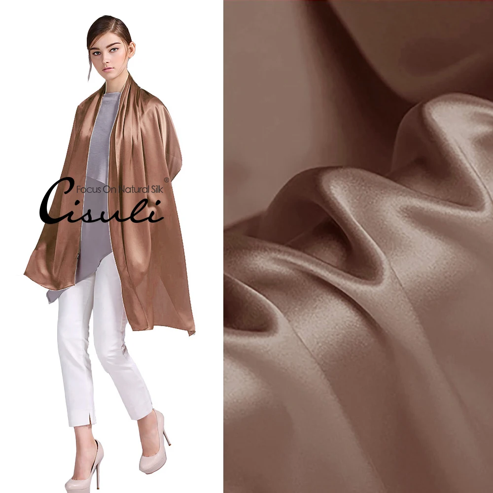 Silk Satin Long Scarf 55X180cm 100% Natural Mulberry Silk Fabric Sale Per Meter Tan Pink 87