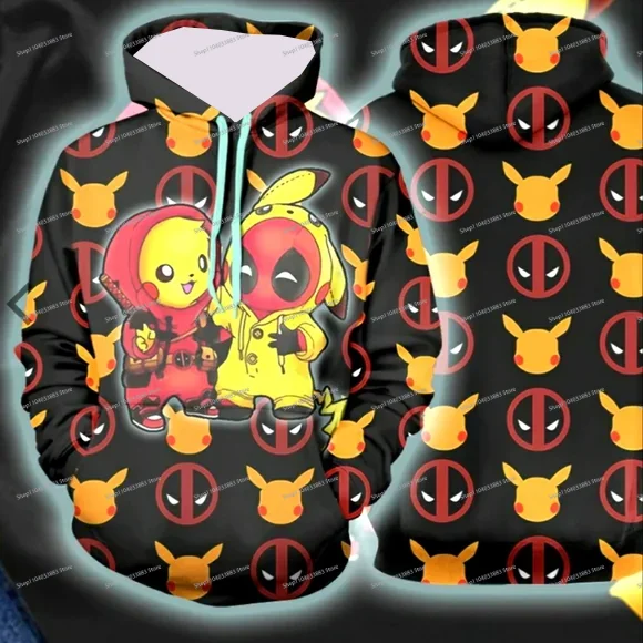 جديد مارفل ديدبول بيكاتشو البلوز الكرتون النساء الرجال البلوز القمم 2025 موضة جديدة زوجين هوديي البلوفرات #2