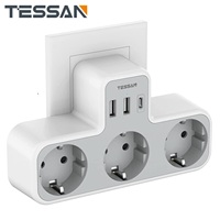 TESSAN EU Plug Power Strip with 3 AC Outlets +2 USB Ports+ 1 Type C, 6-in-1 Plug Socket Adapter Wall Charger for Home Office