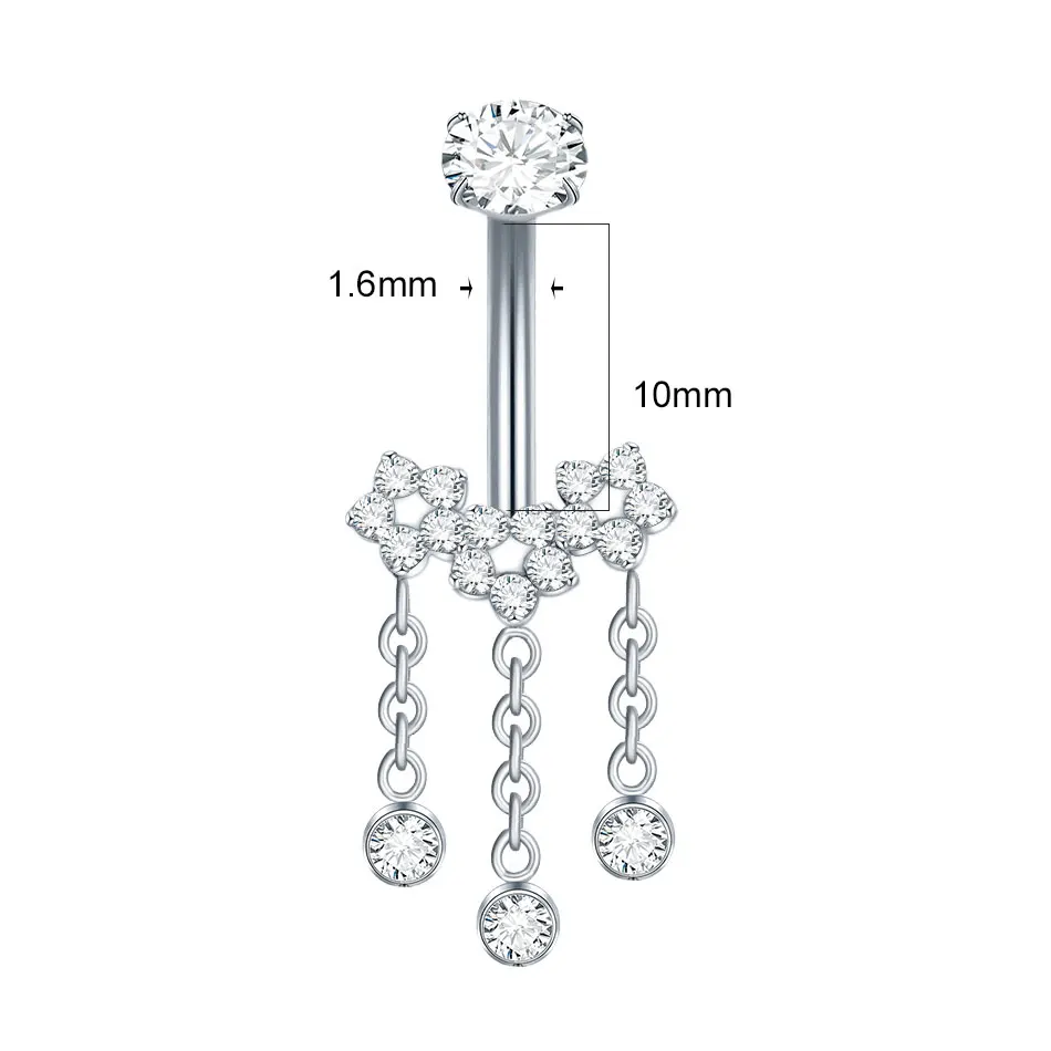 1/5PCS Dangled Tassel Belly Button Rings Titanium 14G Bar Navel Piercing Ring Crystal CZ Bee Flower Belly Ring Ear Jewelry Gifts