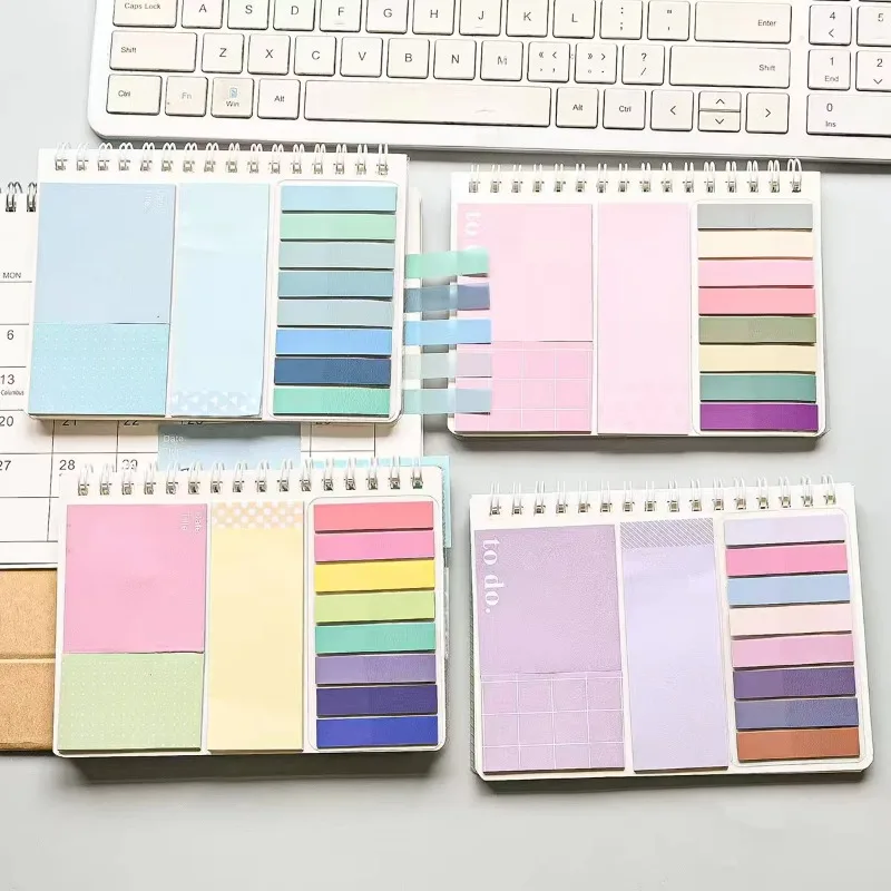 Spiral Notebook Sticky Notes Combo with Index Tabs, Pastel Color Self-Adhesive Memo Pads, To-Do List Notepad for Office, School