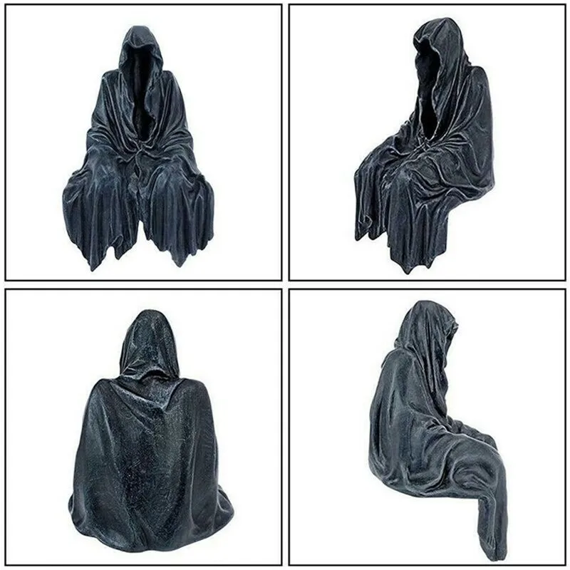 Black Grim Reaper Statue Thrilling Black Robe Nightcrawler Resin Garden Figurine Ornament Horror Ghost Sculpture Desk Decoration