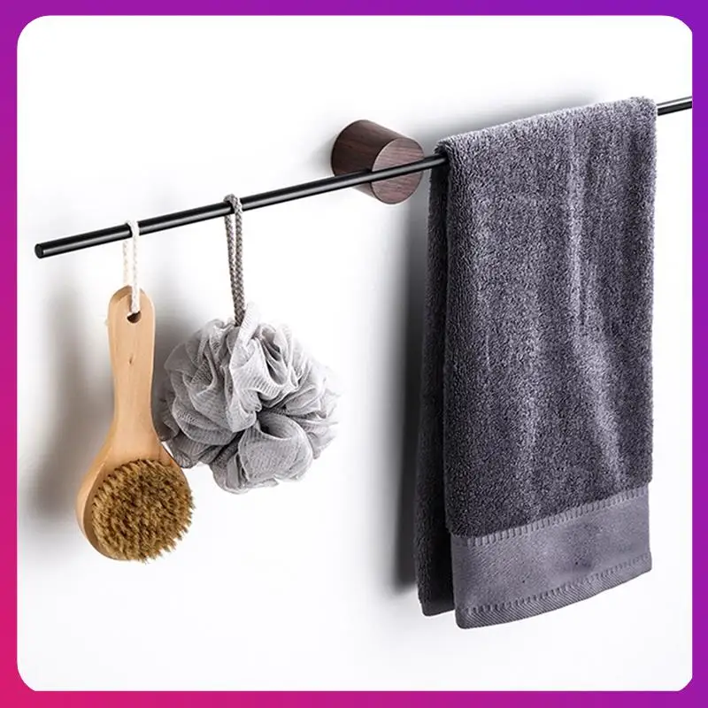 

ABKL-Минималистичная вешалка для полотенец из орехового дерева, держатель для полотенец для ванной комнаты, раздвижной однополюсный кронштейн без отверстия для ванной комнаты из цельного дерева